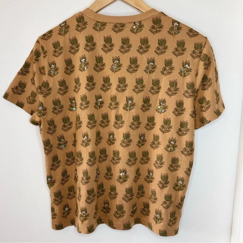 J Crew Collection embellished tonal tulip block print Jersey Top Women’s Small - Picture 8 of 8